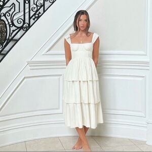 WeWoreWhat - Corset Poplin Midi Dress -IVORY